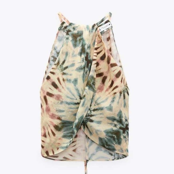 Zara Tie Up Halter Multicolour Tie-Dye Top - Picture 2 of 8